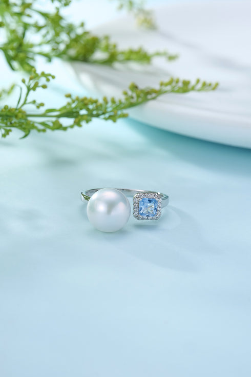 7-8mm Freshwater Pearl Blue Crystal Ring